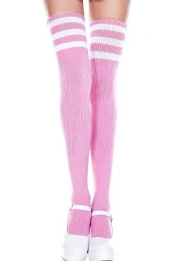 Music Legs Striped Thigh High Socks - Pink/White Hosiery