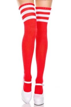 Music Legs Striped Thigh High Socks - Red/White Hosiery