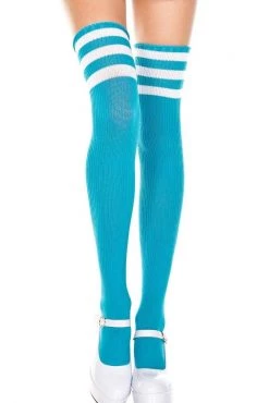 Music Legs Striped Thigh High Socks - Turquoise/White Hosiery