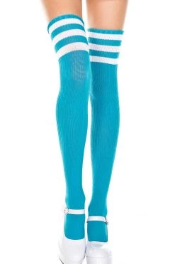 Music Legs Striped Thigh High Socks - Turquoise/White Hosiery