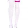 Music Legs Hosiery Striped Thigh High Socks - White/Fuchsia 1 Music Legs Hosiery Striped Thigh High Socks - White/Fuchsia