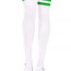Music Legs Striped Thigh High Socks - White/Kelly Green