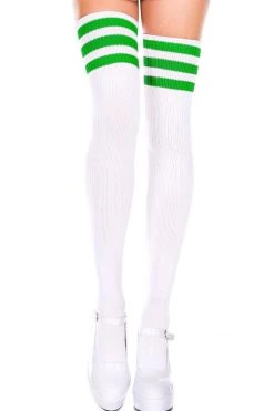 Music Legs Striped Thigh High Socks - White/Kelly Green