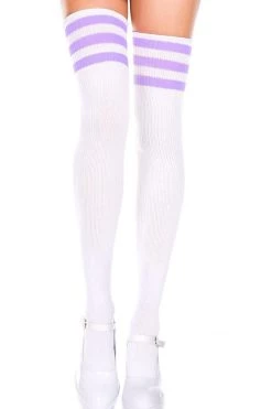 Music Legs Striped Thigh High Socks - White/Light Purple Hosiery