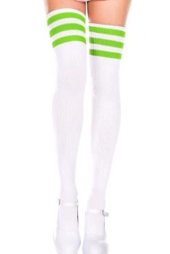 Music Legs Striped Thigh High Socks - White/Light Green