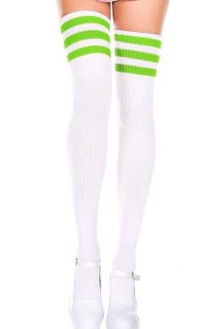 Music Legs Striped Thigh High Socks - White/Light Green