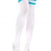 Music Legs Striped Thigh High Socks - White/Neon Blue Glow In The Dark & Neon