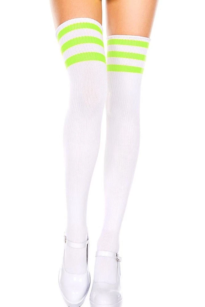 Music Legs Striped Thigh High Socks - White/Neon Green 3 Music Legs Striped Thigh High Socks - White/Neon Green