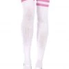 Music Legs Striped Thigh High Socks - White/Pink