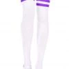 Music Legs Hosiery Striped Thigh High Socks - White/Purple