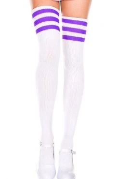 Music Legs Hosiery Striped Thigh High Socks - White/Purple