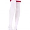 Music Legs Striped Thigh High Socks - White/Red