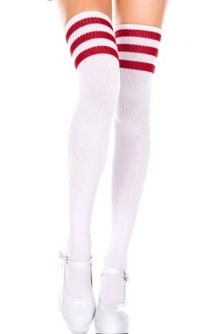 Music Legs Striped Thigh High Socks - White/Red