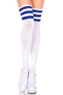 Music Legs Striped Thigh High Socks - White/Royal Blue 6 Music Legs Striped Thigh High Socks - White/Royal Blue