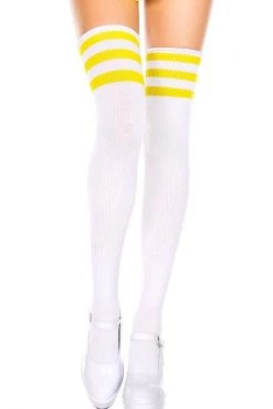 Music Legs Striped Thigh High Socks - White/Yellow Hosiery