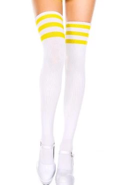 Music Legs Striped Thigh High Socks - White/Yellow Hosiery