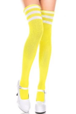 Music Legs Striped Thigh High Socks - Yellow/White Hosiery