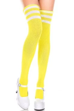 Music Legs Striped Thigh High Socks - Yellow/White Hosiery