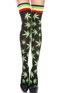 Music Legs Kaya Leaf Print Thigh High Stockings 6 Music Legs Kaya Leaf Print Thigh High Stockings