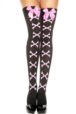 Music Legs Cross Bone With Bows Thigh High Stockings