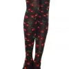 Music Legs Cherry Print Black Thigh High Hosiery