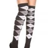 Music Legs Black & Grey Argyle Above The Knee Socks All Hosiery & Stockings