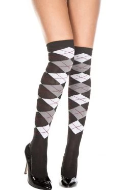 Music Legs Black & Grey Argyle Above The Knee Socks All Hosiery & Stockings
