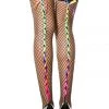 Music Legs Black Fishnet Stockings W/ Rainbow Laces