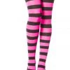 Music Legs Glow In The Dark & Neon Black And Pink Striped Thigh High Stockings