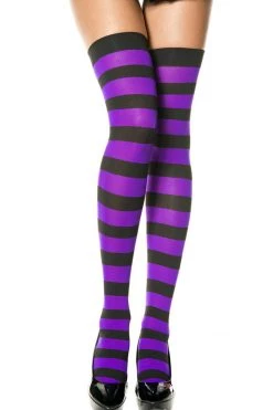 Music Legs Black And Purple Striped Thigh High Stockings Hosiery