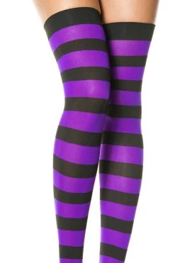 Music Legs Black And Purple Striped Thigh High Stockings Hosiery