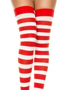 Music Legs Red And White Striped Thigh High Stockings