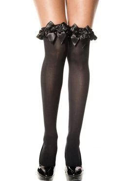 Music Legs Black Thigh High Stockings With Black Bows