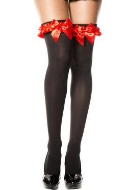Music Legs Hosiery Black Thigh High Stockings With Red Bows