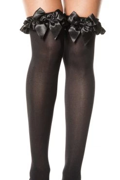 Music Legs Black Thigh High Stockings With Black Bows