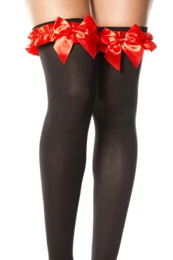 Music Legs Hosiery Black Thigh High Stockings With Red Bows