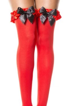 Music Legs Red Thigh High Stockings With Black Bows