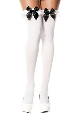 Music Legs Hosiery White Thigh High Stockings With Black Bows