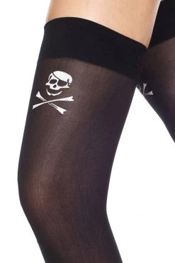 Music Legs Skull Print Opaque Thigh High