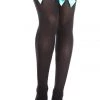 Music Legs Hosiery Sheer Black Thigh High Stockings With Turquoise Bows