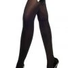 Music Legs Hosiery Black Thigh High Stockings With White Satin Bows