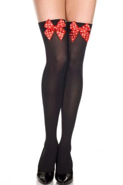 Music Legs Hosiery Red Polka Dot Bow Opaque Thigh High