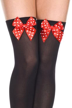 Music Legs Hosiery Red Polka Dot Bow Opaque Thigh High