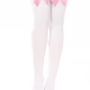 Music Legs Hosiery White Thigh High Stockings With Baby Pink Bows