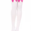 Music Legs White Thigh High Stockings With Hot Pink Bows Hosiery