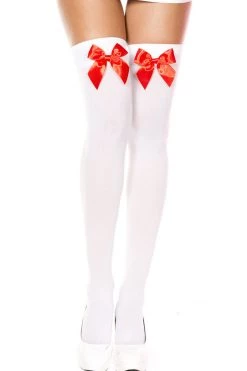 Music Legs White Thigh High Stockings With Red Bows Hosiery