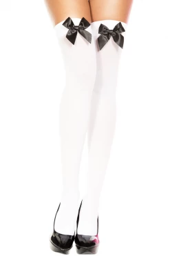 Music Legs White Thigh High Stockings And Black Bows Hosiery
