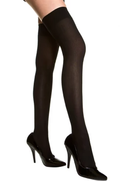 Music Legs Hosiery Black Opaque Thigh High Stockings