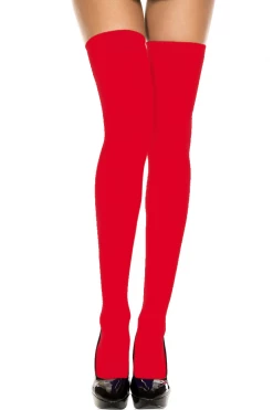 Music Legs Red Opaque Thigh High Stockings
