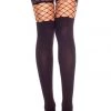 Music Legs Black Spandex Thigh High & Fishnets